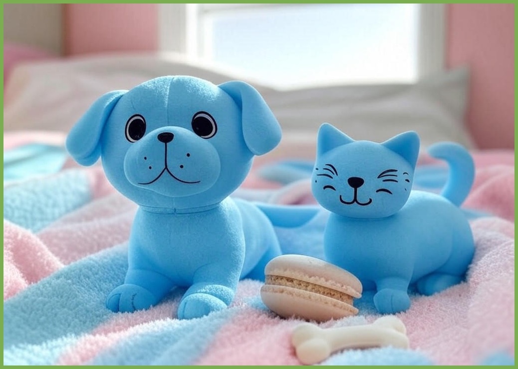 멍냥 강아지 마카롱 이갈이 고무 장난감 4종 세트, PastelBlue, 1세트 - 이미지 1