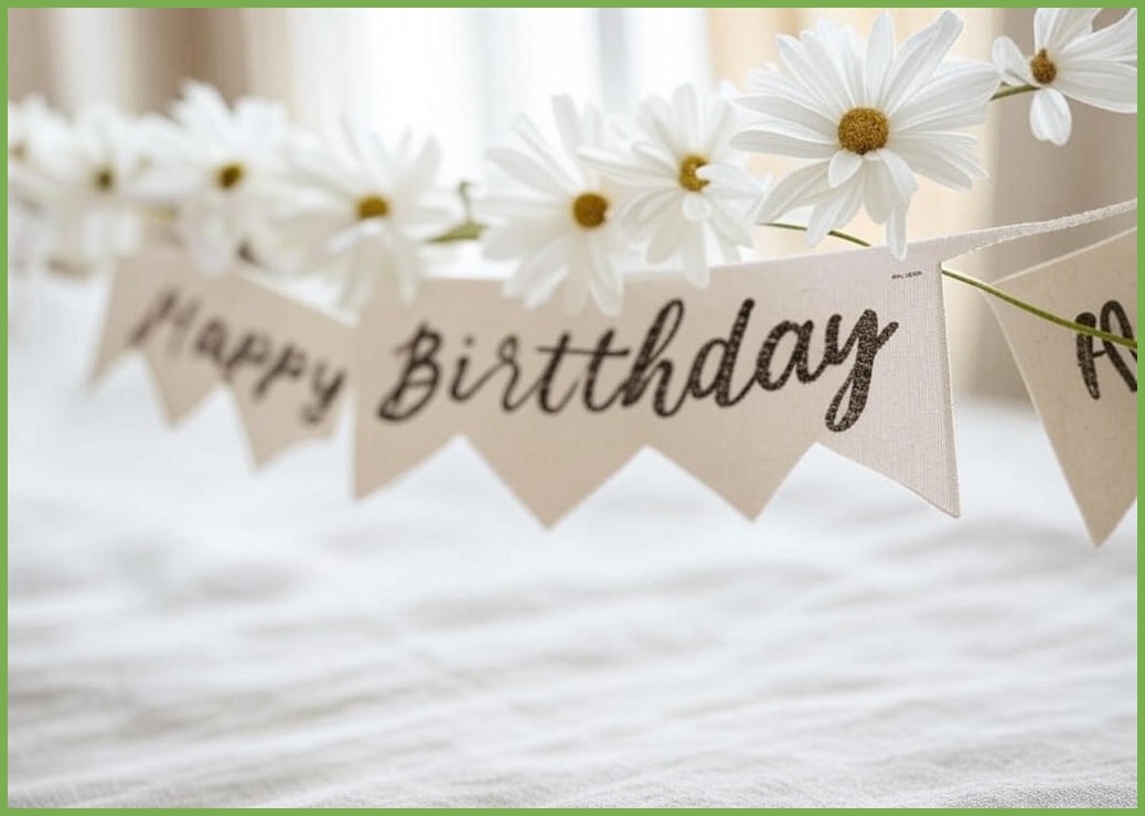 패브릭 데이지꽃 생일 가랜드 파티 배너 세트 기념일 파티용품 해피벌스데이 폭죽 머리띠, 화이트, 1세트 - 이미지 1